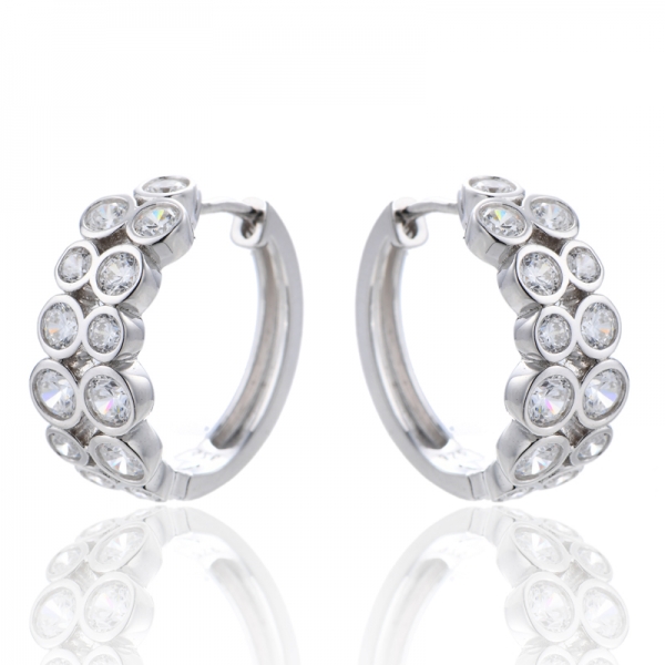 925 Round White Cubic Zircon Rhodium Plating Silver Earring 