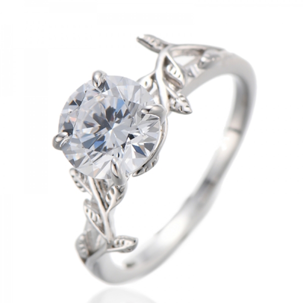 925 Round Shape White Cubic Zircon Rhodium Silver Ring 