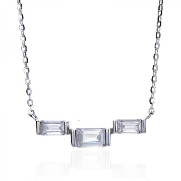 Baguette Morganite Nano Silver Necklace With Rose Gold Plating 