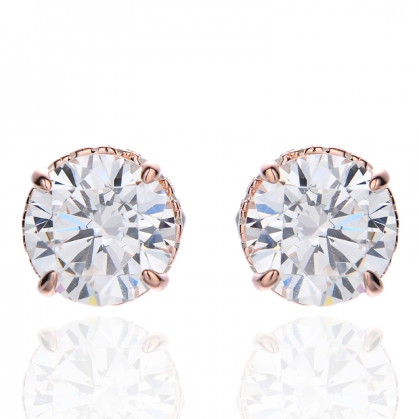 Round London Blue And White Cubic Zircon Rhodium Silver Earring 