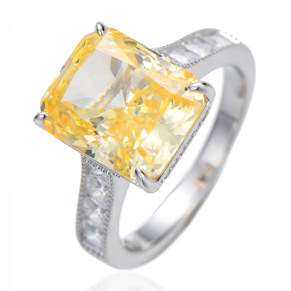 Octagon Diamond G And Square White Cubic Zircon Rhodium Silver Ring 