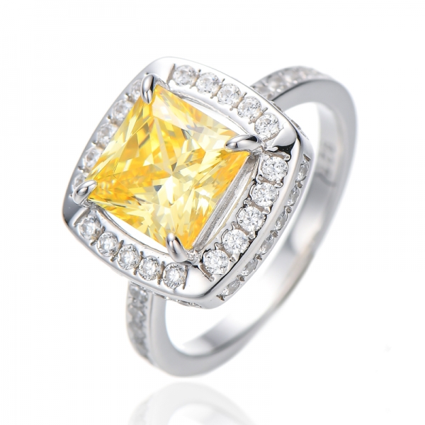 Square Diamond G And Round White Cubic Zircon Silver Ring With Gold Plating 