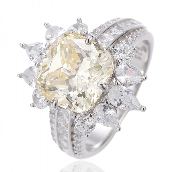 Cushion London Blue And Pear Shape White Cubic Zircon Rhodium Silver Ring 