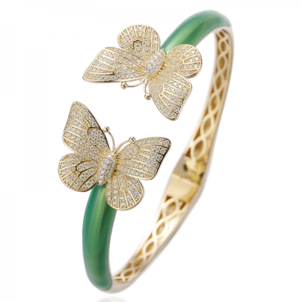 Round White Cubic Zircon Rhodium Silver Bangle 