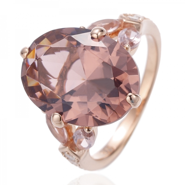 Oval Shape Diamond G And Marquise White Cubic Zircon Rhodium Silver Ring 