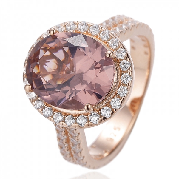 925 Oval Shape Tanzanite And Round White Cubic Zircon Rhodium Silver Ring 