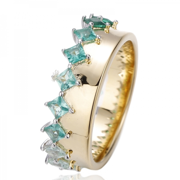 Square Rainbow Cubic Zircon Silver Ring With Gold Plating 
