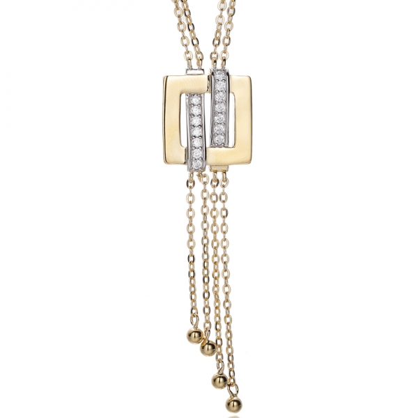 Round Coffee Cubic Zircon Silver Necklace With Two Tone Plating 