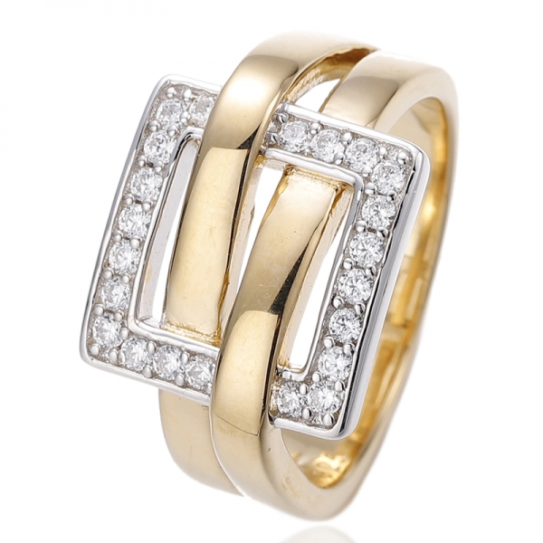 Round Coffee Cubic Zircon Silver Ring With Two Tone Plating 