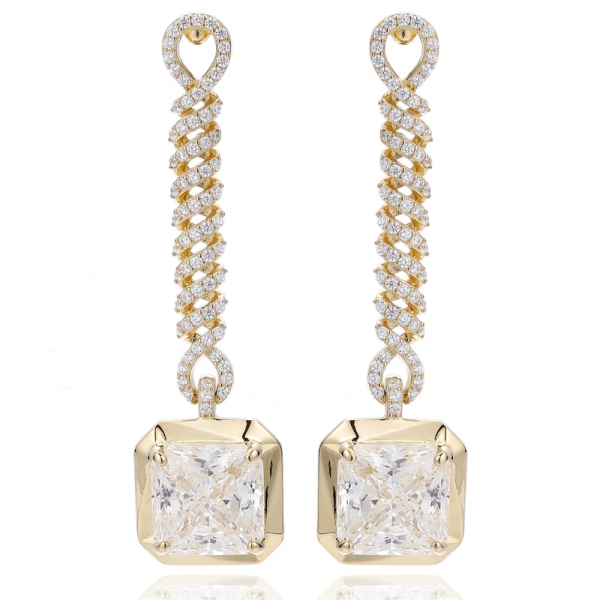 Octagon Diamond G And Round White Cubic Zircon Silver Earring With Gold Plating 
