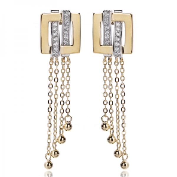 Round Coffee Cubic Zircon Silver Earring With Two Tone Plating 