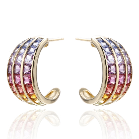 Square Rainbow Cubic Zircon Silver Earring With Glod Plating 