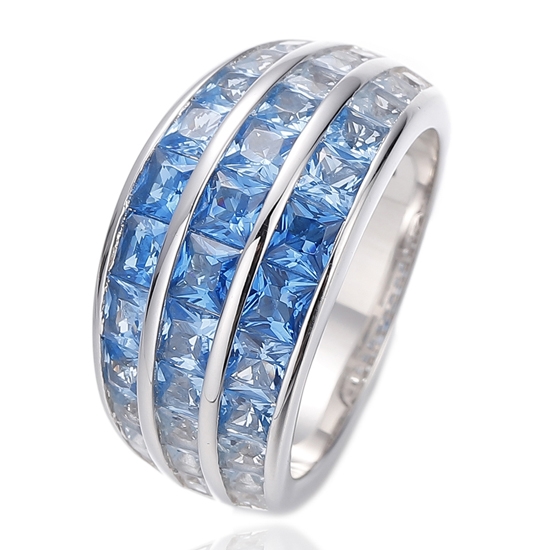 925 Square Rainbow Cubic Zircon Silver Ring With Gold Plating 