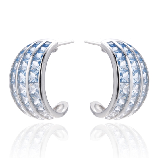 Square Rainbow Cubic Zircon Silver Earring With Glod Plating 