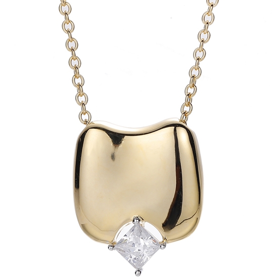 Square Pink Cubic Zircon Silver Necklace With Rhodium And Rose Gold Plating 