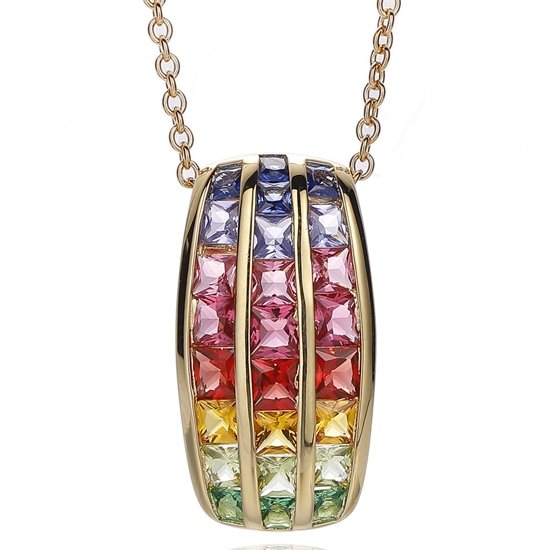 Square Rainbow Cubic Zircon Silver Pendant With Glod Plating 