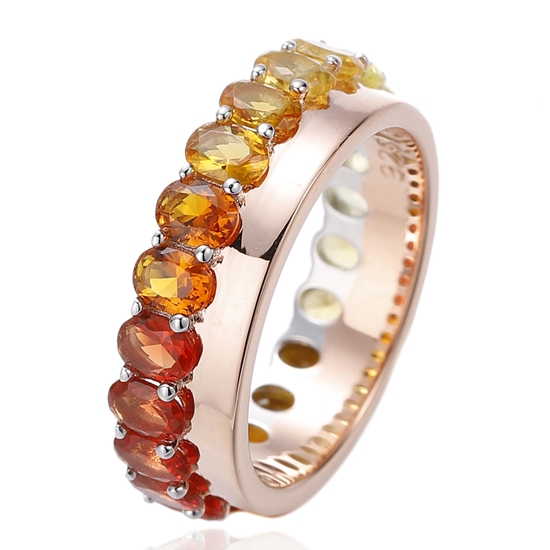 Oval Shape Rainbow Cubic Zircon Silver Ring With Rose Gold Plating 