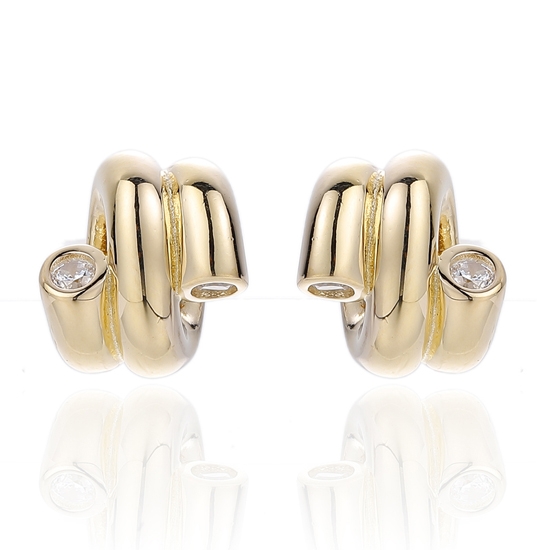 925 Round White Cubic Zircon Silver Earring With Glod Plating 