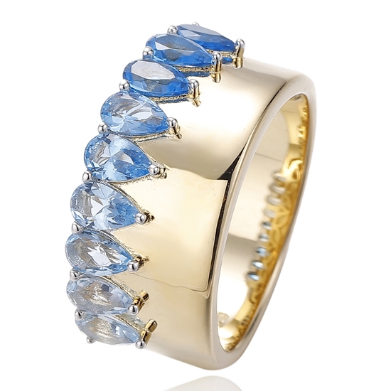 Pear Shape Rainbow Cubic Zircon Silver Ring With Gold Plating 