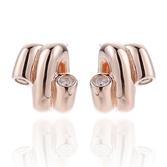 925 Round White Cubic Zircon Silver Earring With Glod Plating 