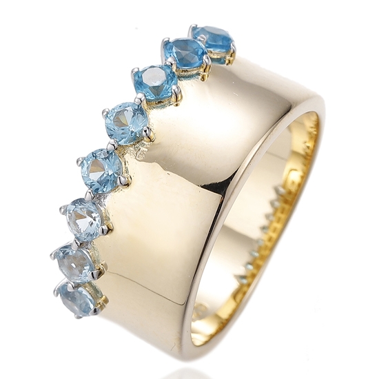 Round Rainbow Cubic Zircon Silver Ring With Gold Plating 