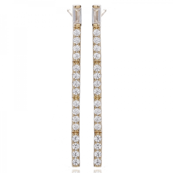 Baguette And Round Rainbow Cubic Zircon Rhodium Silver Earring 