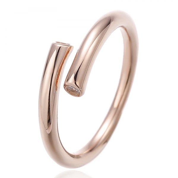 Round White Cubic Zircon Silver Ring With Rose Gold Plating 