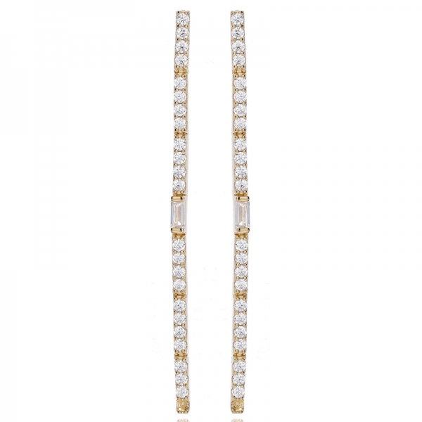 925 Baguette And Round Rainbow Cubic Zircon Rhodium Silver Earring 