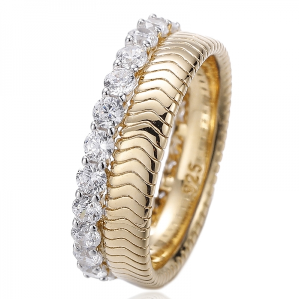 925 Round Rainbow Cubic Zircon Silver Ring With Gold Plating 