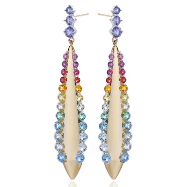 Round Rainbow Cubic Zircon Silver Earring With Glod Plating 