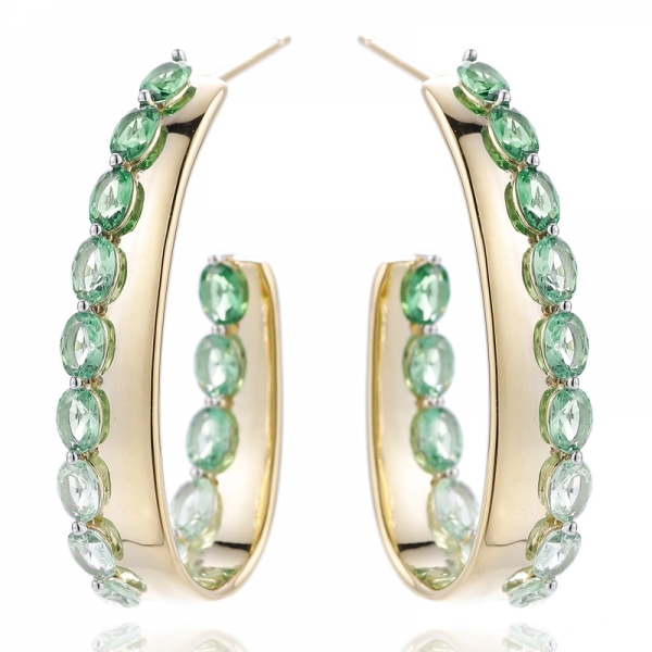 Oval Shape Rainbow Cubic Zircon Silver Earring With Glod Plating 