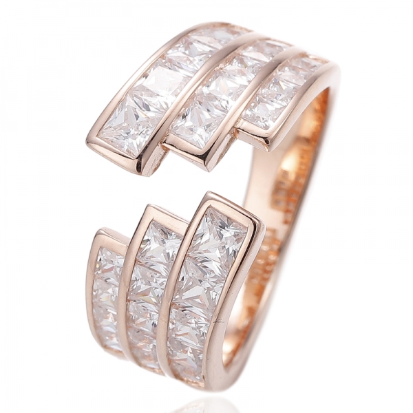 Square Rainbow Cubic Zircon Rhodium Silver Ring 