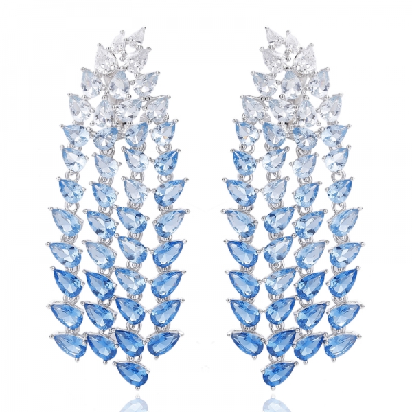 Pear Shape Rainbow Cubic Zircon Rhodium Silver Earring 