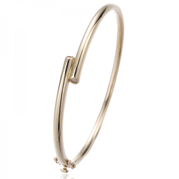 925 Round White Cubic Zircon Silver Bangle With Gold Plating 