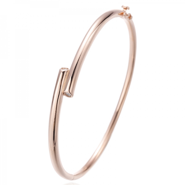 925 Round White Cubic Zircon Silver Bangle With Gold Plating 