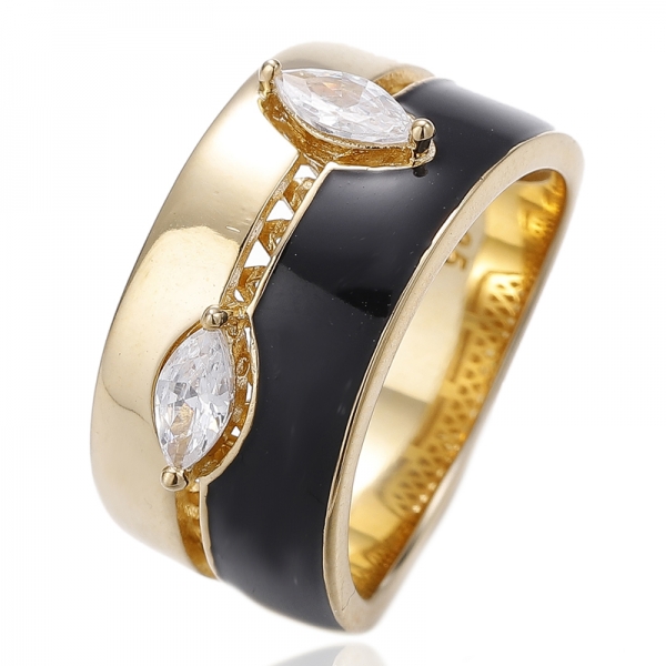 Marquise Green Nano And Green Enamel Silver Ring With Rose Gold Plating 