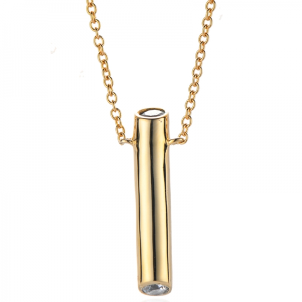 Round White Cubic Zircon Silver Necklace With Glod Plating 