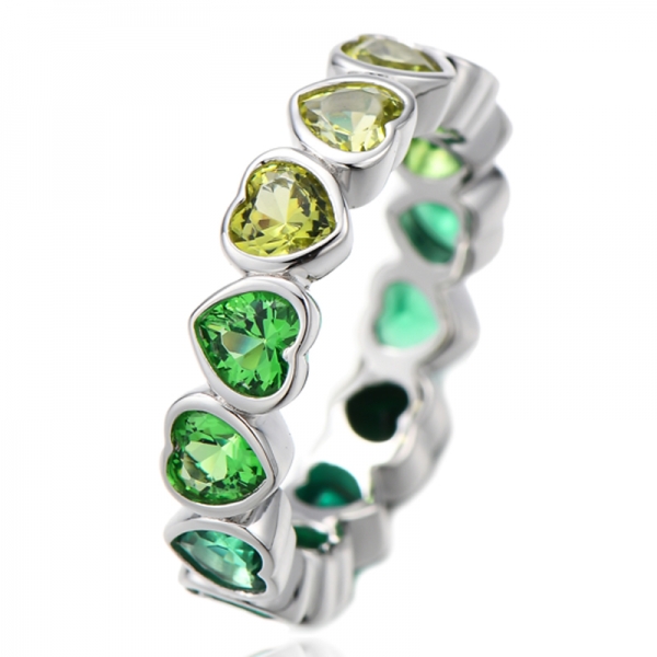 Heart Shape Rainbow Cubic Zircon Rhodium Silver Ring 