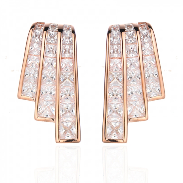 Square Rainbow Cubic Zircon Rhodium Silver Earring 