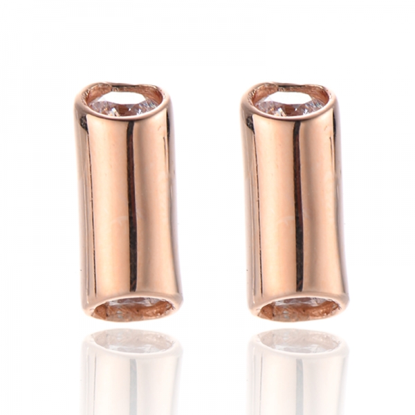 925 Round White Cubic Zircon Silver Earring With Rose Glod Plating 