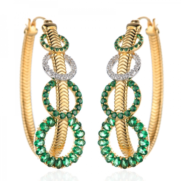 Oval Shape And Round Green Nano Silver Earring With Two Tones Plating 