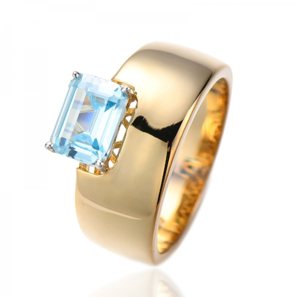 Emerald Light Aquamarine Nano Silver Ring With Two Tones Plating 