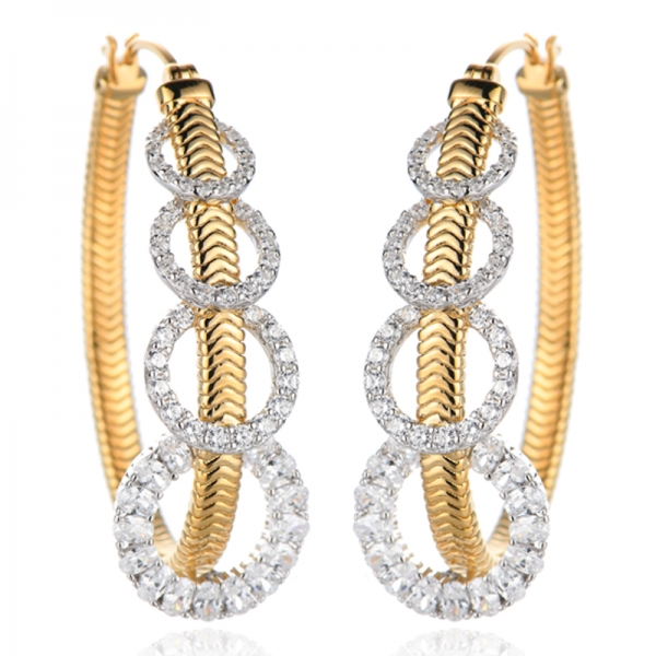 Oval Shape And Round Green Nano Silver Earring With Two Tones Plating 