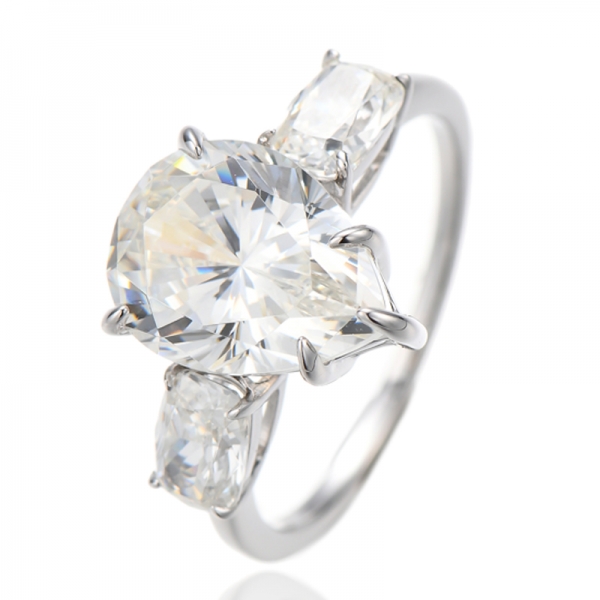 Pear Shape And Cushion Diamond G Cubic Zircon Rhodium Silver Ring 