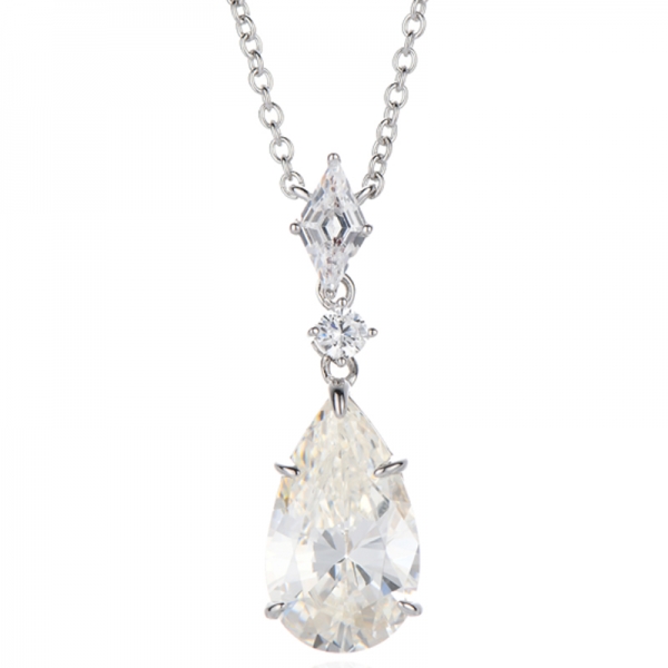 Pear Shape Aquamarine Nano And Rhomb White Cubic Zircon Rhodium Silver Necklace 