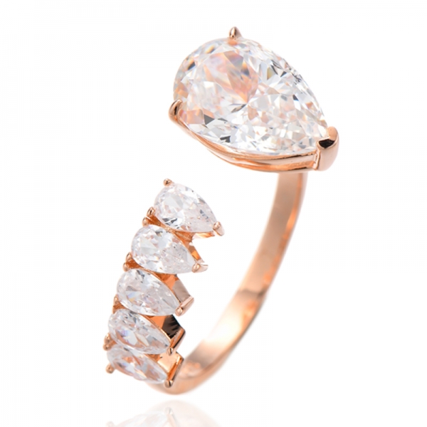 Pear Shape Diamond Yellow And White Cubic Zircon Rhodium Silver Open Ring 