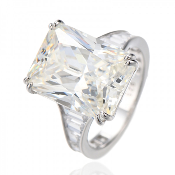 Octagon Diamond G And Boat Shape White Cubic Zircon Rhodium Silver Ring 
