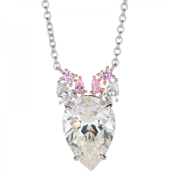 Pear Shape Diamond Yellow Cubic Zircon And Green Nano Silver Necklace With Two Tones Plating 
