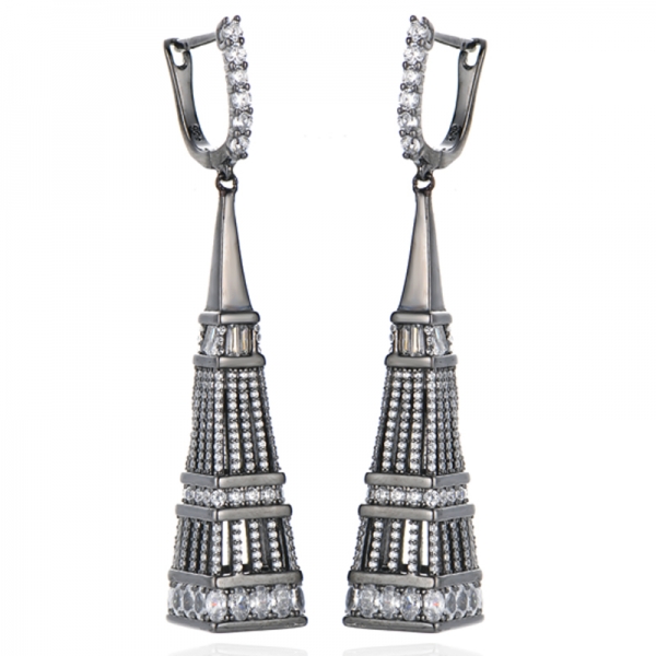 Round Rainbow And Oval Shape White Cubic Zircon Silver Earring With Two Tones Plating 