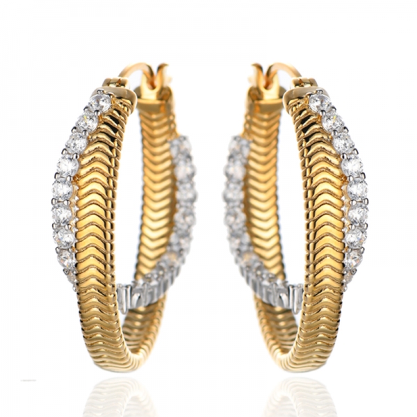 925 Round Rainbow Cubic Zircon Silver Earring With Two Tones Plating 